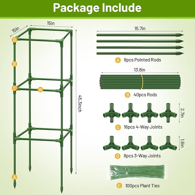 Legigo 2 Pack Square Tomato Cages- 45 Inch Heavy Duty Tomato Trellis for Climbing Plants Outdoor, Tomato Plant Support Stakes Cage Garden Trellis for Garden Raised Garden Bed Cucumbers Vegetables