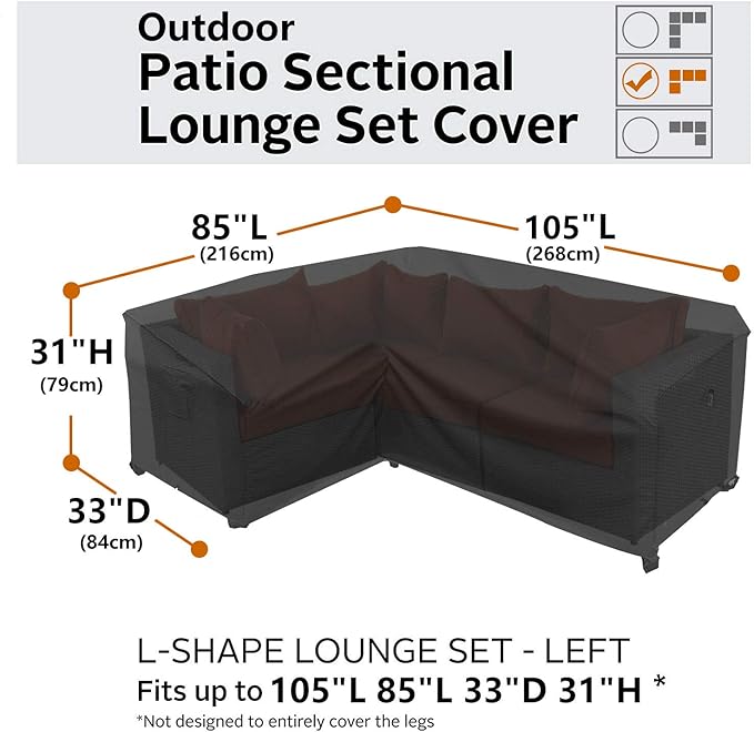 Heavy Duty Outdoor Sectional Couch Covers, 83"X104" Waterproof 600D Patio Sectional Sofa Cover, L-Shaped Lawn Patio Furniture Cover, Left Facing - Storm Grey