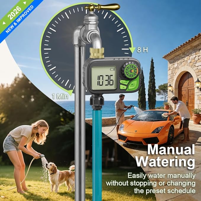 Sprinkler Timer Water Hose Timer，Digital Irrigation Outdoor Waterproof | Outdoor Waterproof,Automatic Watering, Manual Override, Yard & Lawn Use with Rain Delay