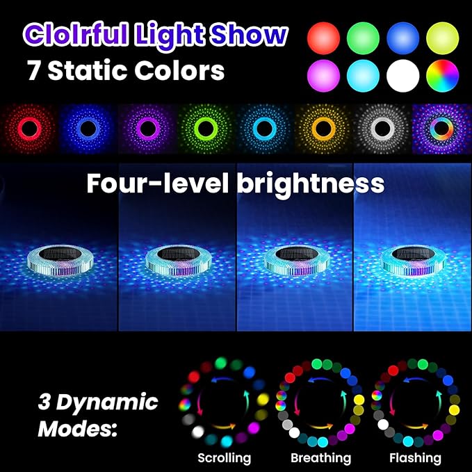 Solar Pool Chlorine Floater with Colorful Lights, Remote-Controlled Lights Adjustable Release Easy-Open Chlorine Floater Dispenser for Pool Large Capacity for 3'' or 1'' Tablets