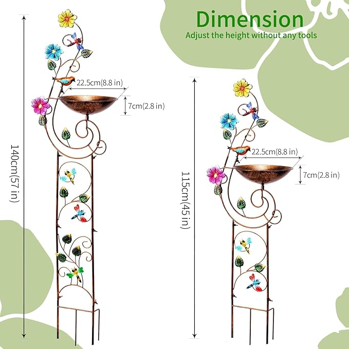 YYWMWM Metal Bird Bath with Trellis for Outside, 57” Height Birdbaths & Supports, Small Garden Decorative Trellises for Climbing Flowers Outdoor (Dragonfly)