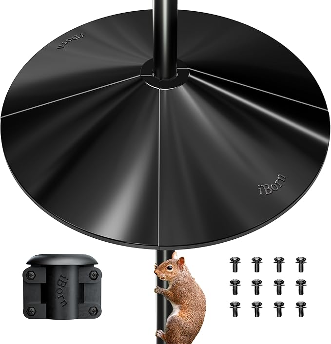 iBorn Squirrel Baffle for Bird Feeder Pole, 19.5” Oversized Squirrel Guard Defender, Bird Feeder for Outdoors Protector, Polycarbonate(PC), Pack of 1, Black