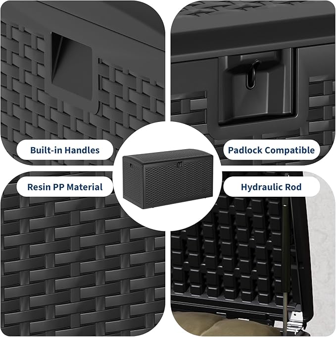 120 Gallon Waterproof Large Resin Deck Box Indoor Outdoor, Lockable Storage Container for Patio Furniture Cushions, Throw Pillows, Garden Tools, and Pool Floats, Black