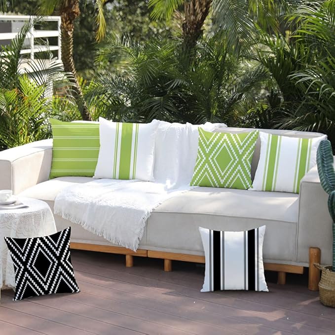 DFXSZ Outdoor Pillow Covers 18x18 Inch Set of 4 Green Waterproof Modern Geometry Throw Pillows Outdoor Summer Waterproof Decor for Patio Funiture Garden Polyester Cushion Covers 013H18