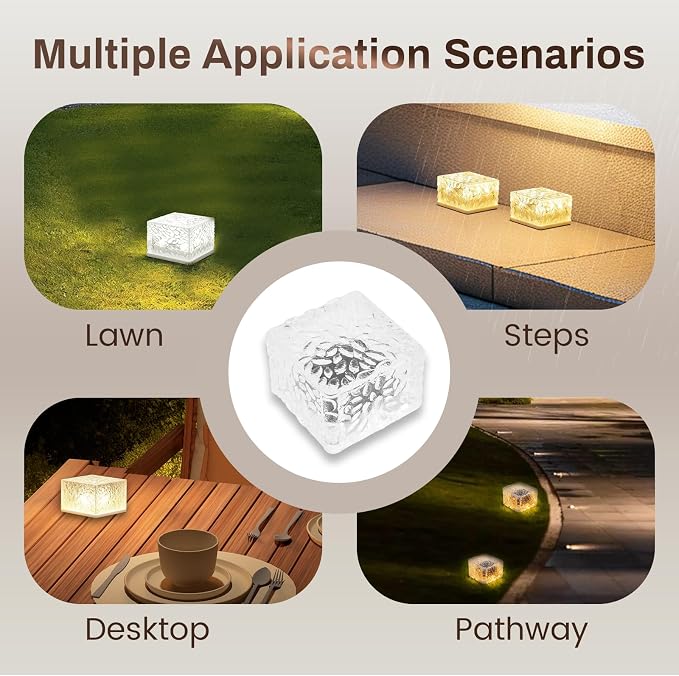 Wokyo 4 Packs Solar Brick Lights Outdoor Waterproof Landscape Path Light LED Rock Lights for Patio, Yard, Walkway, Pathway Decor 2.8x2.8 inch (Small - Warm White)