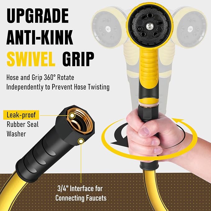 Garden Hose 35 ft x 5/8" with Nozzle, Water Hose Heavy Duty Flexible, Lightweight Kink-less Hybrid Hose with Swivel Handle, Male to Female Fittings
