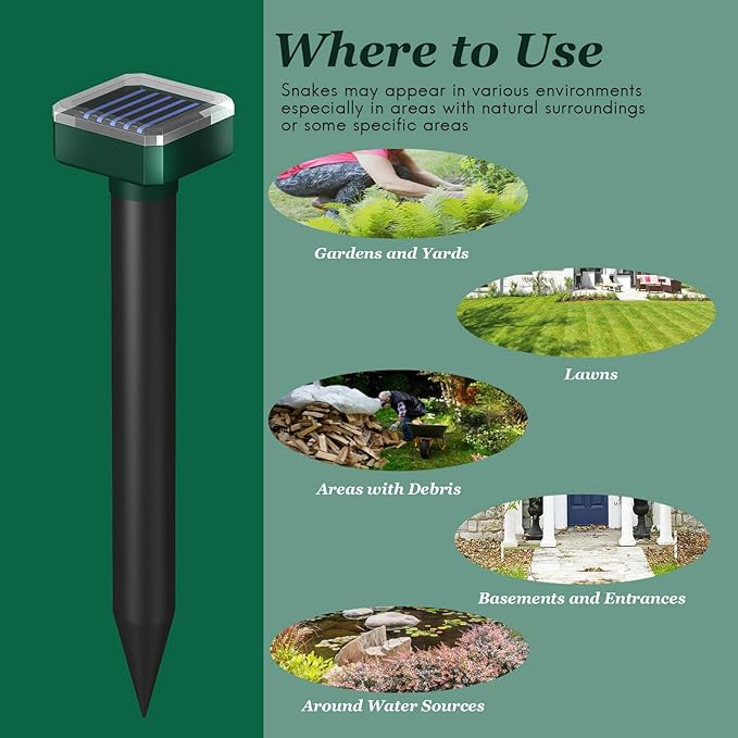 Snake Away for Outdoors, Solar Powered Snake Repellent for Yard - Sonic Snake Deterrent, Waterproof & Pet Safe for Garage, Lawn, Home Use (8)