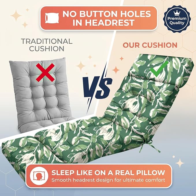 MAGIC ELEPHANT Chaise Lounge Cushion Outdoor, Memory Foam Patio Lounge Chair Cushion with Ties for Outdoor Furniture, 74 x 22 x 4 Inch (Forest Green Tulip)