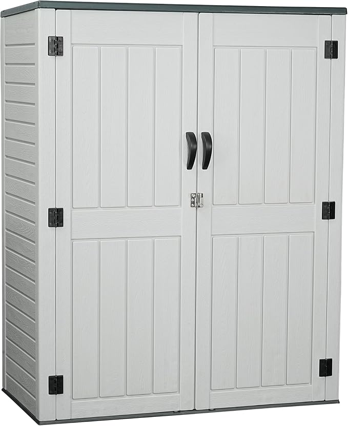 EHHLY 60 Cuft Outdoor Storage Shed Shelf, Outdoor Storage Cabinet Metal Shelves for 4.5x2.3 Ft Shed, Vertical Resin Storage Shed Accessories, Black