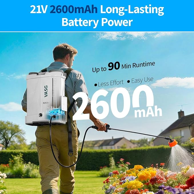 Battery Powered Backpack Sprayer 4 Gallon, 21V 2.6Ah Electric Weed Pump Sprayer with 6 Nozzles, Telescopic Wand (Stainless Steel + Plastic) for Garden Weed Lawn Yard Clean, Charger Included