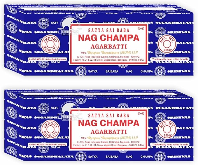 Satya Sai Baba Nag Champa Agarbatti, 250gms Hand Rolled Fine Quality Incense Sticks for Purification, Relaxation, Positivity, Yoga, Meditation (NC250 Pack of 2)
