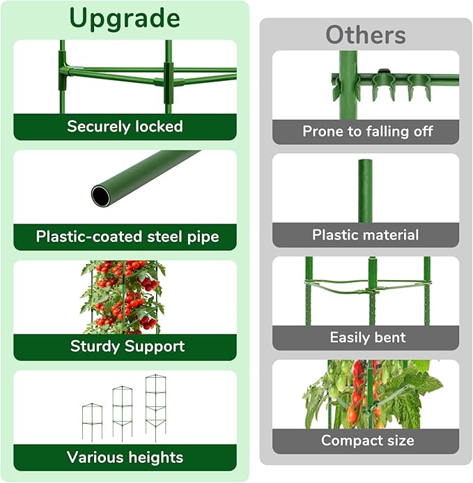 [Upgraded] ZeeDix 6 Pack Heavy Duty Tomato Cages for Garden, 57 Inch Foldable Plant Trellis Support Stakes for Heavy Climbing Plants, Adjustable Tomato Cage for Indoor Pots & Raised Garden Bed Outdoor