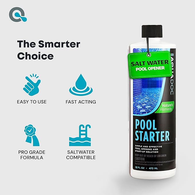 AquaDoc Saltwater Pool Starter Enzyme Treatment - 16 oz Treats up to 15,000 Gallons - Saltwater Pool Opening Chemical for Above Ground and Inground Pools - Made in USA