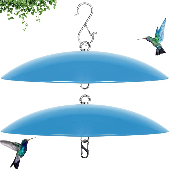 13" Bird Feeder Rain Guard, Hummingbird Feeder Shade Dome Cover, Hanging Baffle for Bird Feeder Pole,Smart Birds Feeder's Umbrella(Translucent Blue), 2 Pack