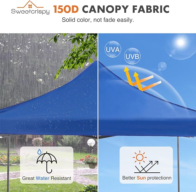OLIXIS 10x10 Ft Pop Up Canopy Tent, Waterproof Portable Outdoor Shade Canopy with Sand Bags for Beach, Backyard Parties & Events, Royal Blue