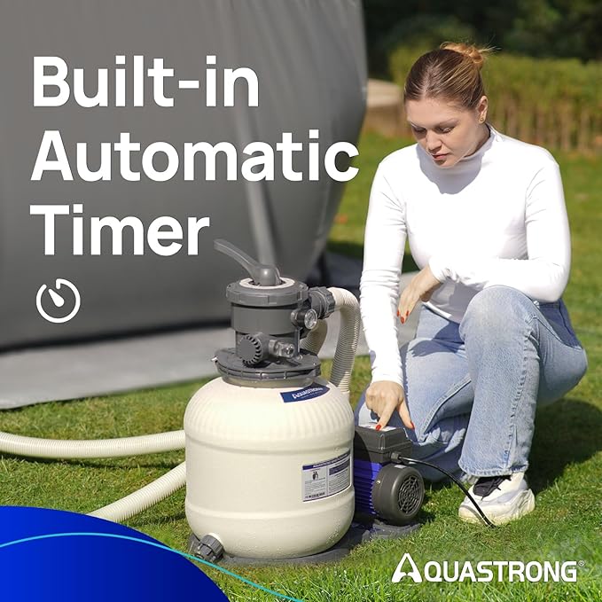 AQUASTRONG Sand Filter Pump for Above Ground Pool, Pool Pumps Above Ground with Timer, Pool Sand Filter with 6-Way Valve,Improved Circulation and Filtration,12in, up to 14000 Gallons