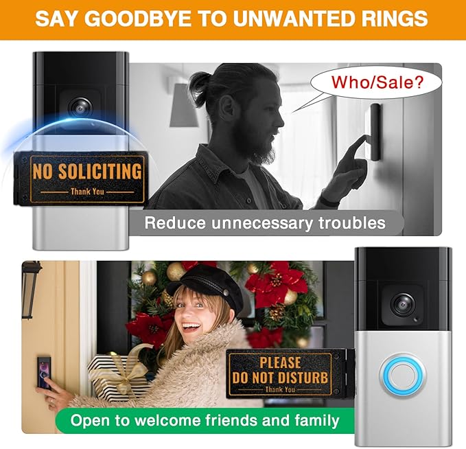 Metal Doorbell Cover No Soliciting Sign for House，Universal Fitting Doorbell Cover That Rotates From NO SOLICITING to DO NOT DISTURB,Flipable No Solicitors Sign for Ring Doorbell, Horizontal & Vertical Mode, Easy Installation，The Gift for Home Offices ...