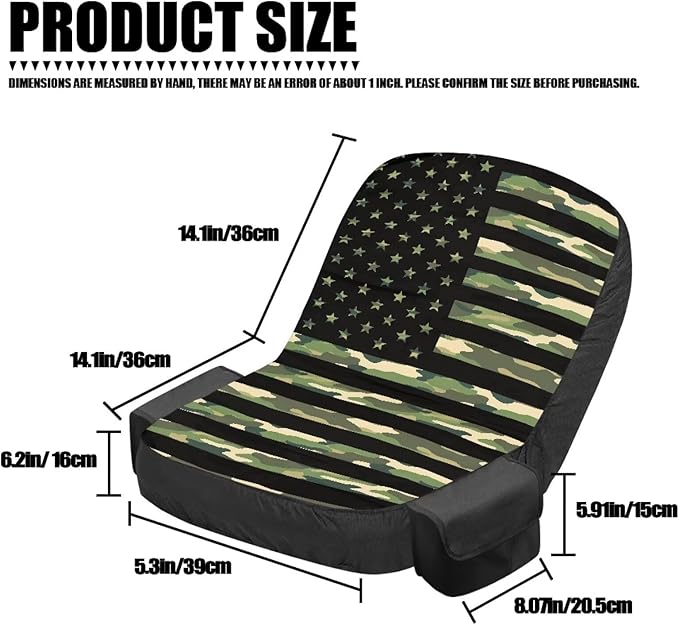 American Flag Riding Lawn Mower Seat Cover for Tractor Accessories Camo Tractor Seat Cover with Drink Pouch Compatible with John Deere Cub Cadet, for Kubota