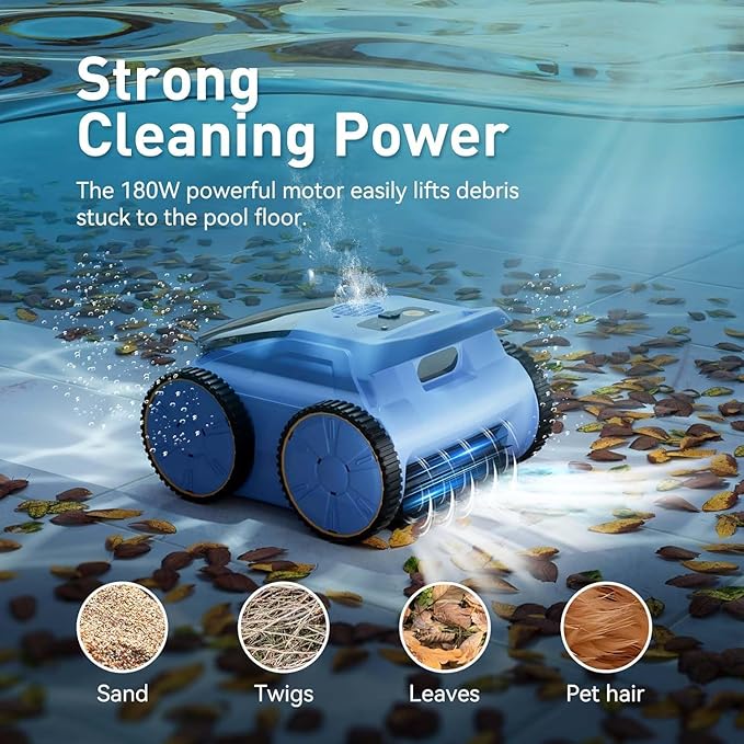 Cordless Robotic Pool Cleaner, 180 Mins Runtime Self-Parking Pool Vacuum for Above Ground Pools, Wall Climbing Automatic Pool Robot - NOT Suitable for Pools with Sharp Steps/Raised Drains
