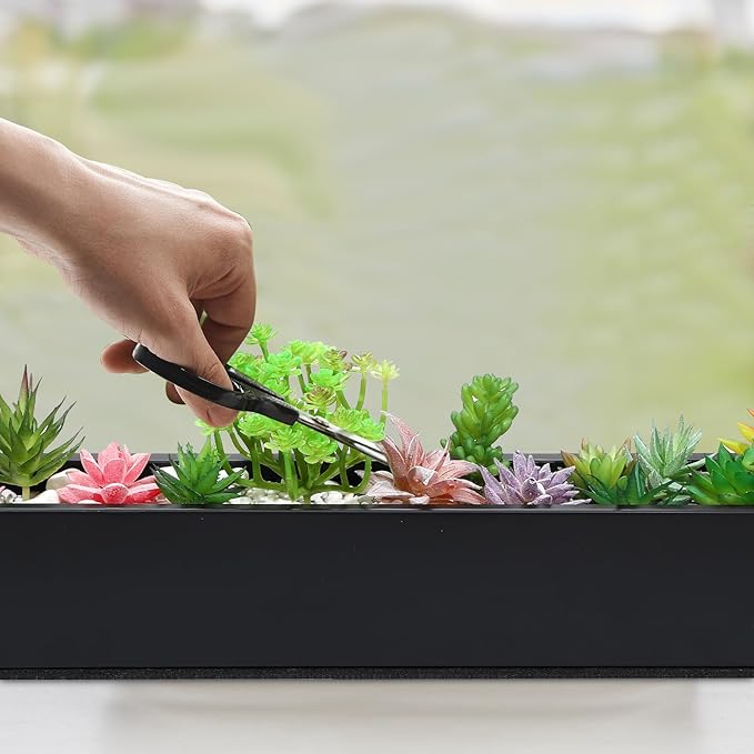 FillTouch 1 Pcs Long Rectangular Planter Box Window Sill Plant Box Metal Water Trough Indoor Large Modern Steel with Drainage Holes Herb Garden Home (32 x 3.5 x 3.5 Inch,Black)