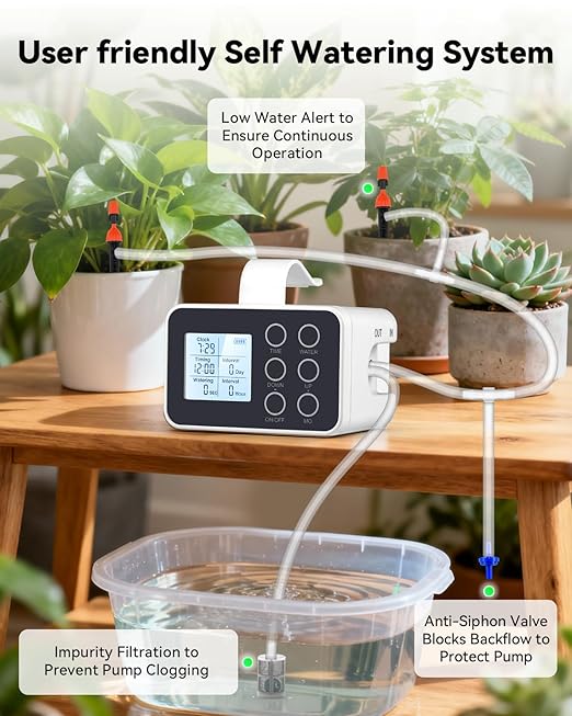 BAOSHISHAN Automatic Plant Waterer Indoor with Upgraded 2-in-1 Spray&Drip Emitter, Indoor Plant Watering System with Programmable Timer, Battery Powered Plant Watering Devices for 15 Plants