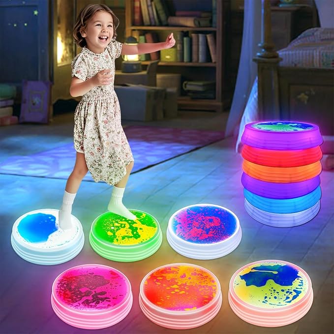 Onyoloy Stepping Stones for Kids - Light Up Liquid Stepping Stones with 7 Color LED, Non-Slip Sensory Balance Toys for Toddlers Ages 3-5, Indoor Outdoor Fitness Toys for Birthday