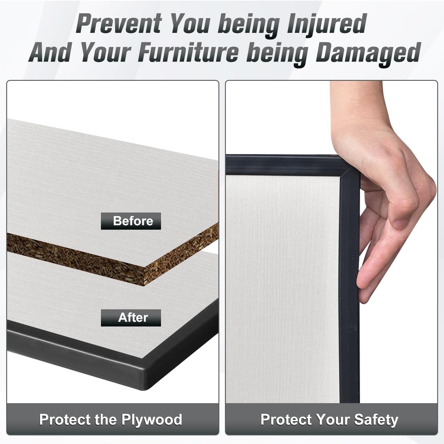 Rubber Edge Trim, 2-1/2 inch Wide U Channel Edge Trim, Big Size U Shaped Trim, Self Adhesive Edge Banding for Plywood, Woods, Doors, Shelf, Cabinet, Countertop, Length 20Ft, Black Gloss Finish