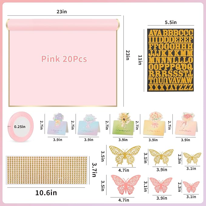 BESUPERT A Bundle of 260Pcs and 52Pcs Flower Bouquet Wrapping Paper Accessories Kit