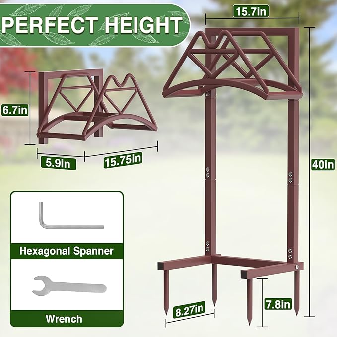 New Garden Hose Holder, Heavy Duty Freestanding Water Hose Holder Stand Holds 160-feet Hose, Detachable Hose Storage Reels Hanger Rack for Outside Yard Lawn Farm, Bronze