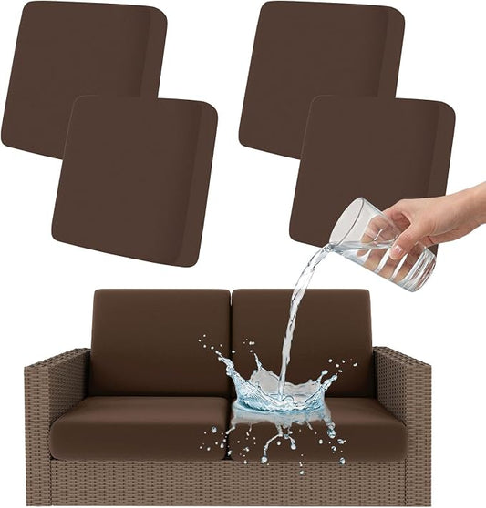 Smiry Waterproof Patio Cushion Covers, Stretch Outdoor Couch Slipcovers Replacement Washable Furniture Protector Sofa Chair Seat Cover for Dogs and Pets (4 Pcs, Coffee)
