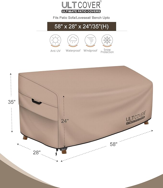 ULTCOVER Waterproof Outdoor Sofa Cover - Heavy Duty Patio Bench Covers 58W x 28D x 35H inch