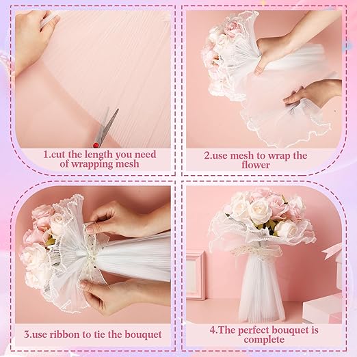 Gilprop 8 Pcs Flower Wrapping Mesh Paper, 11 Inch x 4 Yard Wavy Pearl Edge Wrinkled Flower Packaging Mesh, Florist Supplies for Teacher Mother's Day Gifts (Multicolor)