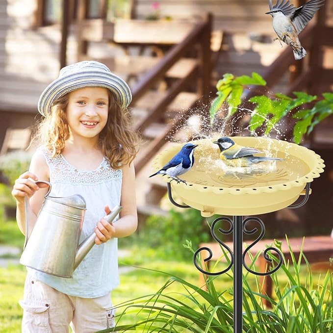 Bird Bath for Outside,Outdoor 12" Birdbath Detachable Water Bowl,Vintage Freestanding Bird Baths Bird Feeder for Outdoors Garden Patio Yard Lawn Decor (Beige)