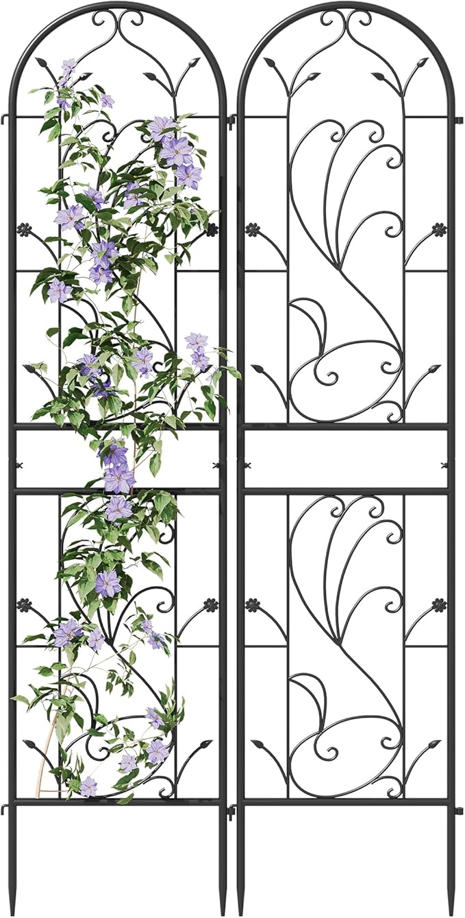 2 Pack 87x20in Garden Trellises, Sunflower Black Metal Coated Rustproof Trellis for Climbing Plants Outdoor, Roses, Vegetables, Vines, Cucumbers