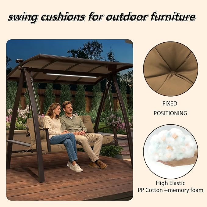 5" Thick Waterproof Porch Swing Cushion 40 x 40 in 3 Seater Replacement Outdoor Swing Cushions with Back Support Patio Swing Cushion for Outdoor Bench Furniture