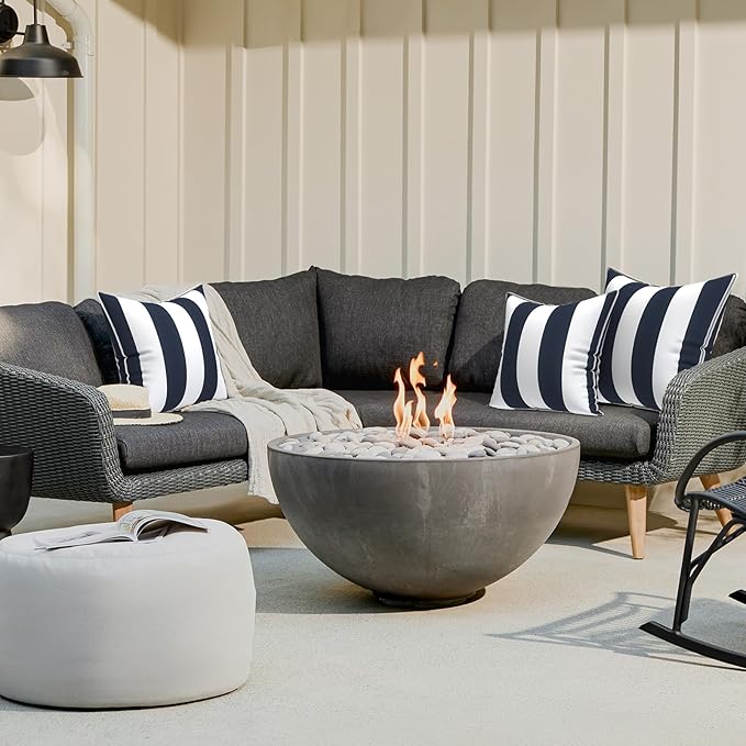 LVTXIII Outdoor Throw Pillows 20x20 Patio Waterproof Square Pillows with Piping Fade Resistant Accent Pillow for Spring Summer Garden Decoration, Set of 2, Cabana Navy
