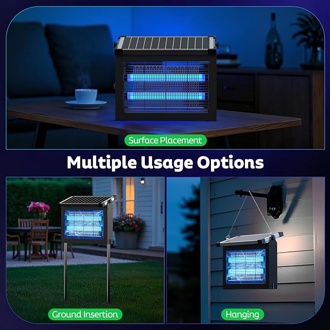 OnBeam Solar Bug Zapper Outdoor, Mosquito Zapper Waterproof Electric Fly Zapper Rechargeable Mosquito Killer Lamp with 10W Solar Panel, 4500V Cordless Fly Trap for Backyard, Patio, Garden, RV, Camping