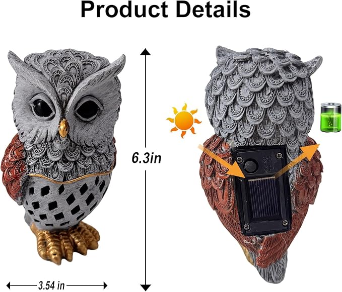 Solar Garden Decor Owl Statues Figurine,Solar Hollow Out Waterproof Lantern for Patio Balcony Yard Lawn,Home Decor,Mother's Day Birthdays Gifts for Mom Grandma Women