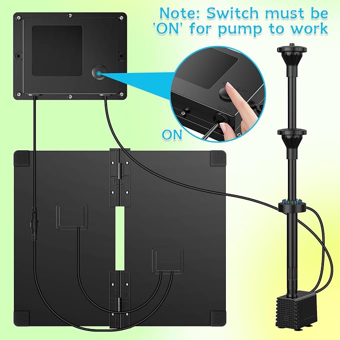 AMZtime 20W Solar Fountain Pump with 2500mAh Battery and 12 LED Lights, Solar Powered Water Pump for Bird Bath, Pond, Garden, Fish Tank, and Waterfall, Long Cord, Easy DIY Setup, 2026 Upgraded Version