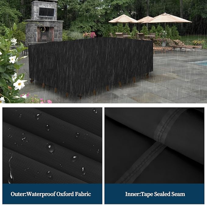 Easy-Going Rectangle Patio Furniture Cover Waterproof Outdoor Dining Table and Chair Cover Anti-UV Outside Sectional Sofa Set Covers (111"L x 74"W x 28"H, Black)