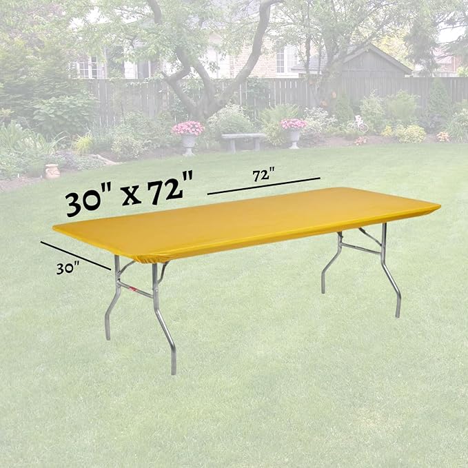 Kwik-Covers 6' Rectangle Plastic Table Covers 30" x 72", Bundle of 5 (Gold)
