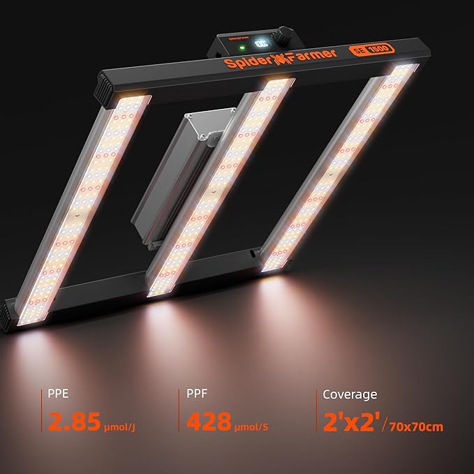 Spider Farmer SE1500 150W LED Grow Light, 2x2ft Coverage, App & Digital Dimming Control, Full Spectrum Bar Style Grow Light for Indoor Plants