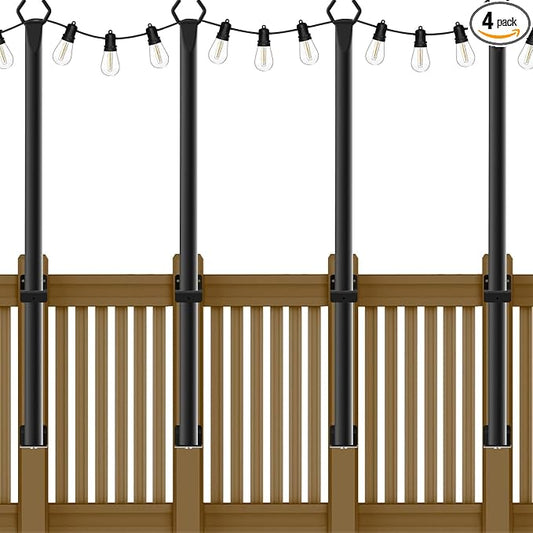 AHRLHR 5 Ft String Light Poles, 4 Pack String Light Poles for Outside with Fixing Clips,Metal Poles for Outdoor String Lights, Hanging Light Poles for Deck Fence Garden Backyard Wall Bistro