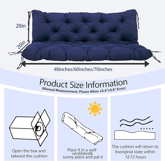 Premium 5" Thicken Porch Swing Cushions Waterproof 3 Seater Replacement Cushions with Backrest and Adjustable Straps, Outdoor Furniture Cushions for Patio, Garden(40×40×5inch)