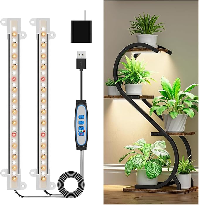 Wiaxulay 8 inch Grow Light Strip, 56 LEDs Full Spectrum Grow Lights for Indoor Plants, Under Cabinet Grow Lamp with Auto Timer 6/12/16 Hrs, 3 Lighting Mode, Ideal for Seedling, Plant Stand, 2 Bars