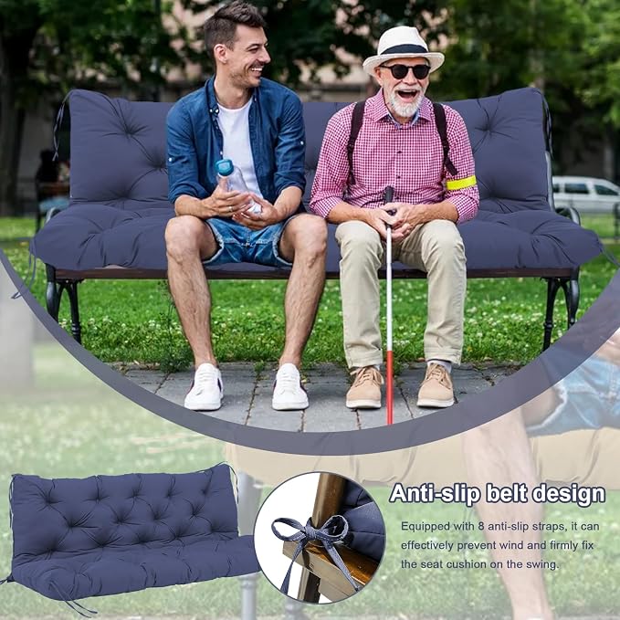 Premium 5"Thick Waterproof Outdoor Swing Cushions Sturdy Durable 2-3 Seat Replacement Porch Swing Cushions with Backrest&Ties Bench Cushion for Outdoor Furniture Backyard Patio(Navy Blue48x40)