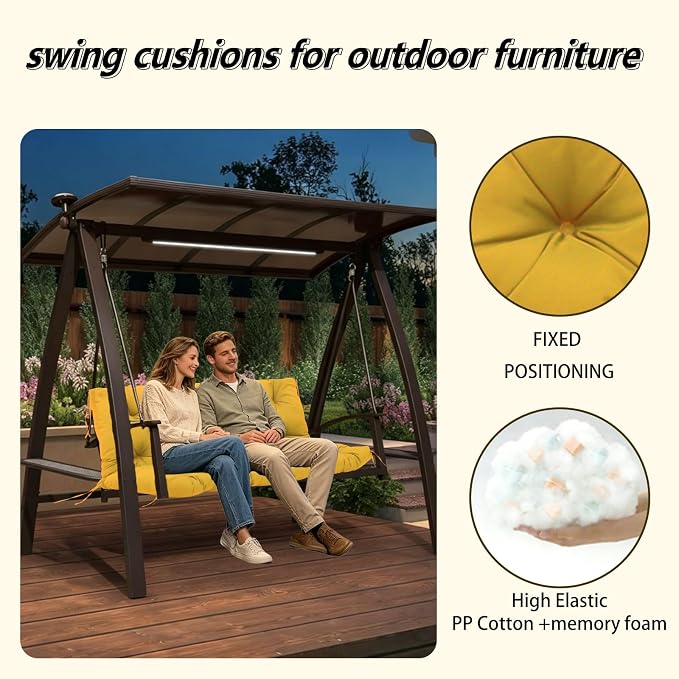 5" Thick Waterproof Porch Swing Cushion 48 x 40 in 3 Seater Replacement Outdoor Swing Cushions with Back Support Patio Swing Cushion for Outdoor Bench Furniture