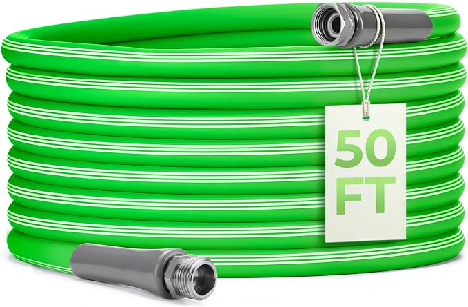Garden Hose 50 FT, Flexible Rubber Hybrid Water Hose 5/8 Inch, Food-Grade Inner Layer, Kink-Resistant, Lightweight Outdoor Hose for Garden & Lawn