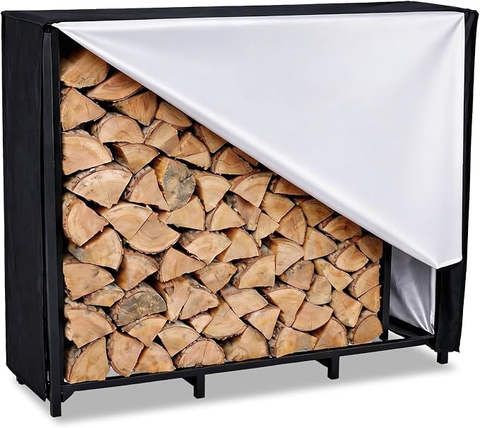 TC-HOMENY Log Rack with Cover Outdoor and Zipper, Waterproof Windproof Sun-Proof Fire Wood Storage Racks Indoor Outdoor Wood Racks for Fire Wood Holder