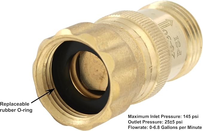 Heavy Duty 25 psi Water Pressure Regulator 3/4 inch Hose Thread Drip Irrigation System Pressure Reducer, Lead-Free Brass (With Regular and Screen O-Rings, 2, Count)